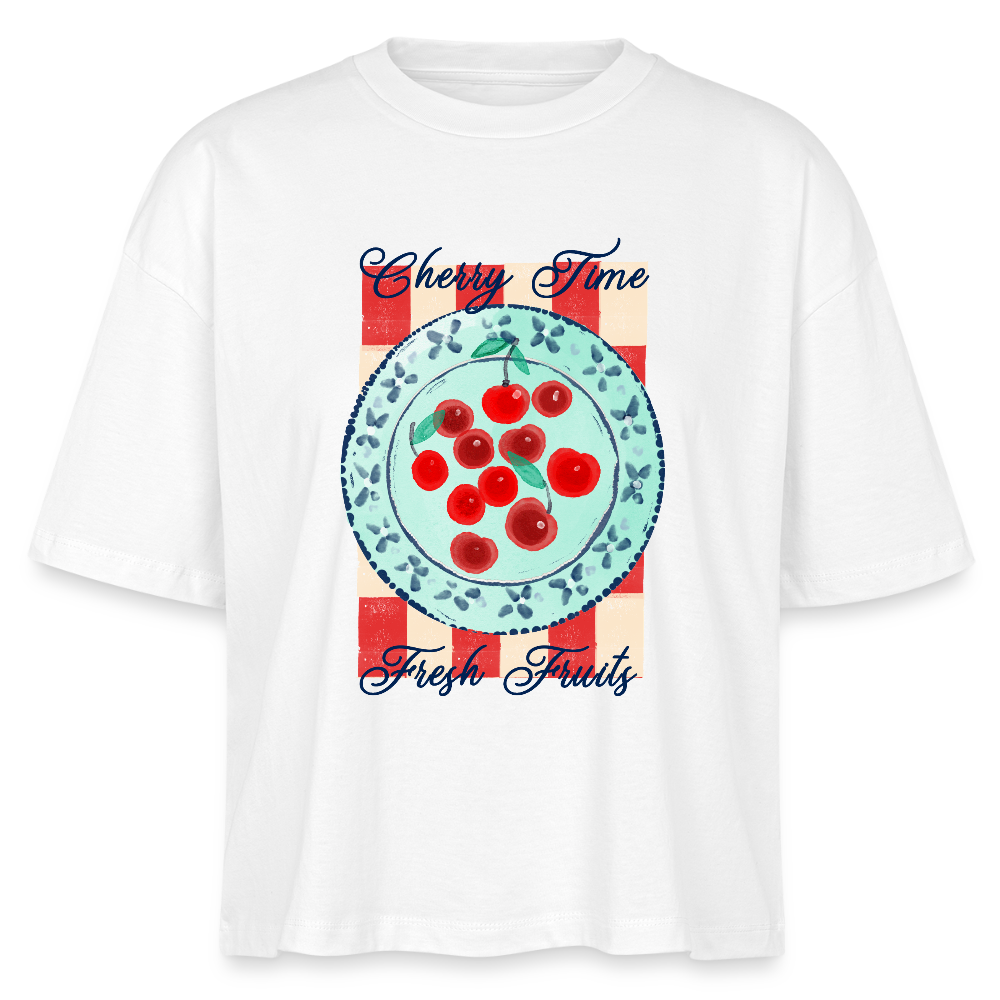 Stanley/Stella Frauen Boxy Bio-T-Shirt - “Kirschenzeit” - Weiß