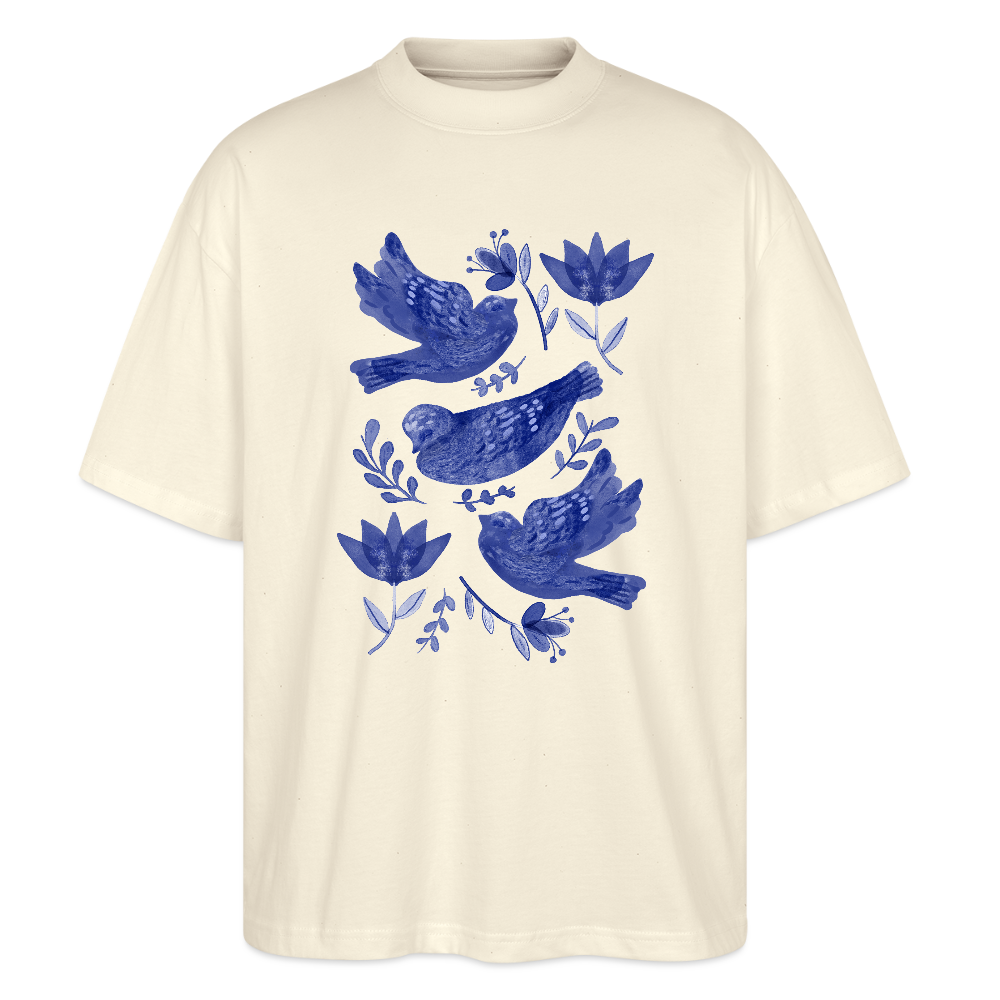 Stanley/Stella Oversized Unisex Bio T-Shirt - “Fayence Vögel” - Weißgrau