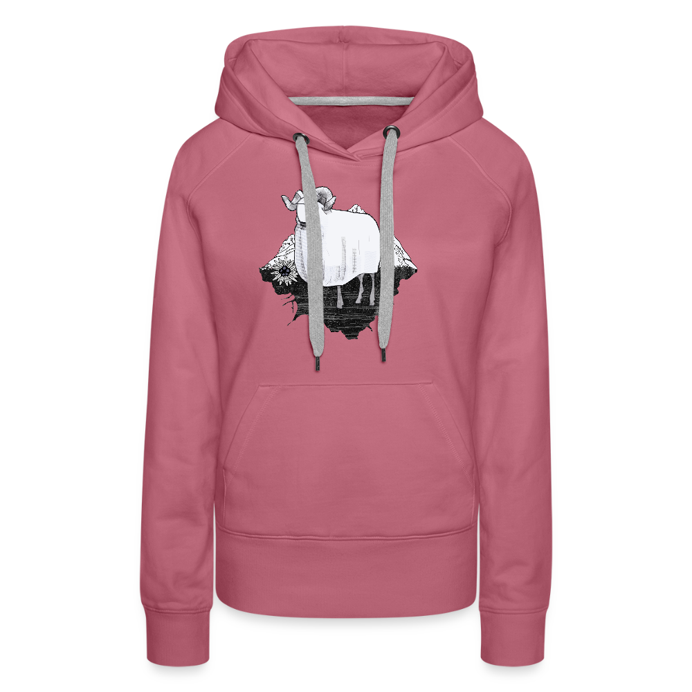 Frauen Premium Hoodie - "Schaf in den Bergen" - Malve