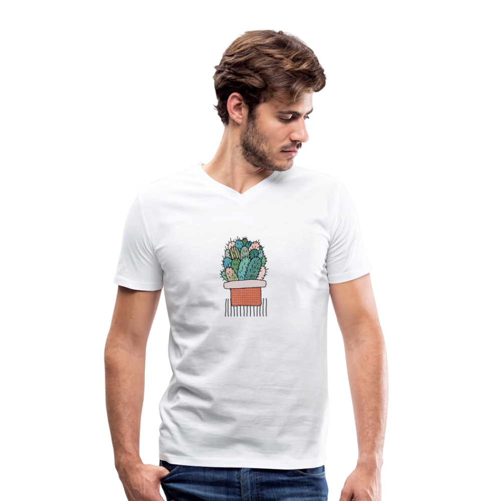 Männer Bio-T-Shirt mit V-Ausschnitt - Kaktus in Terracotta - Weiß