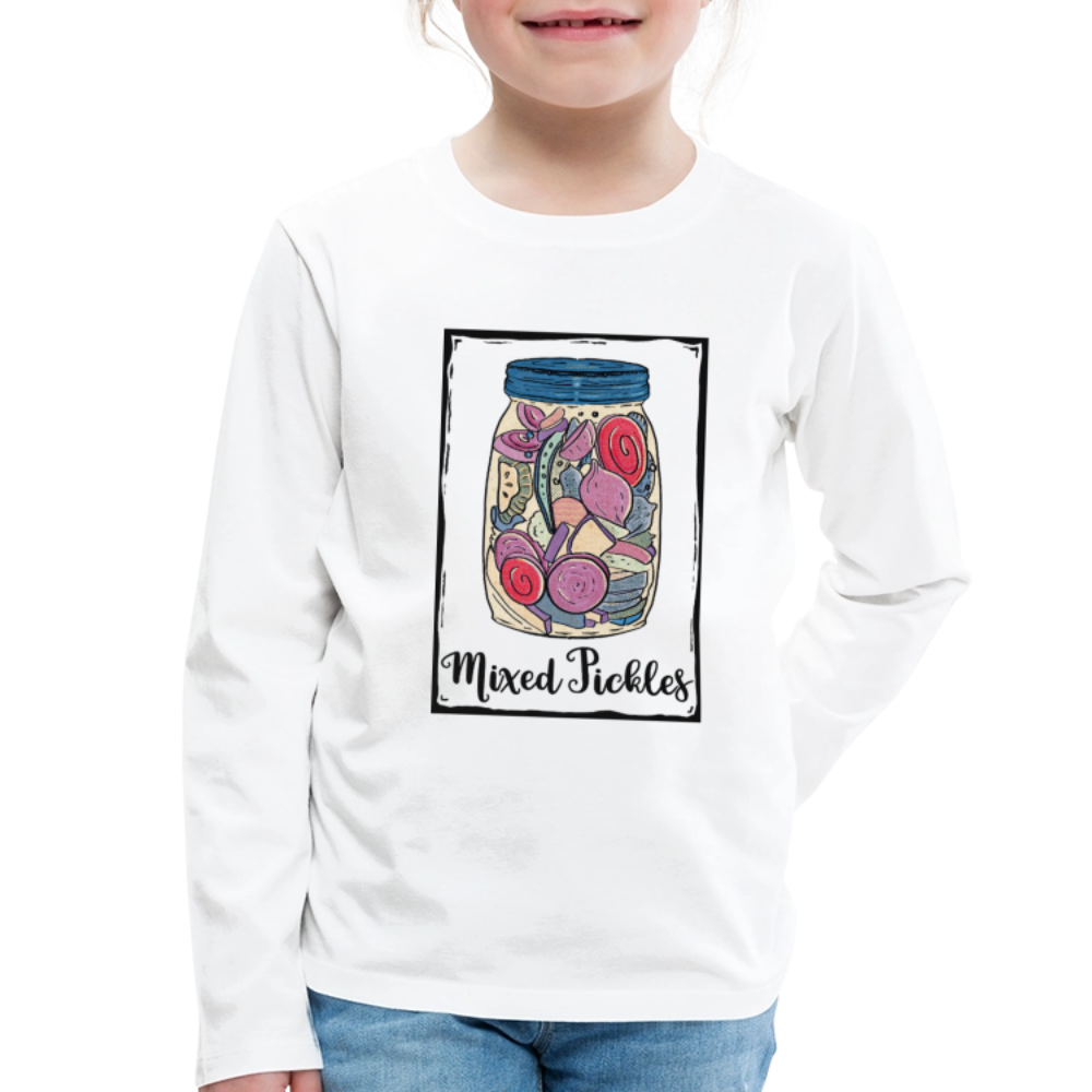 Kinder Premium Langarmshirt - “Mixed Pickles” - Weiß