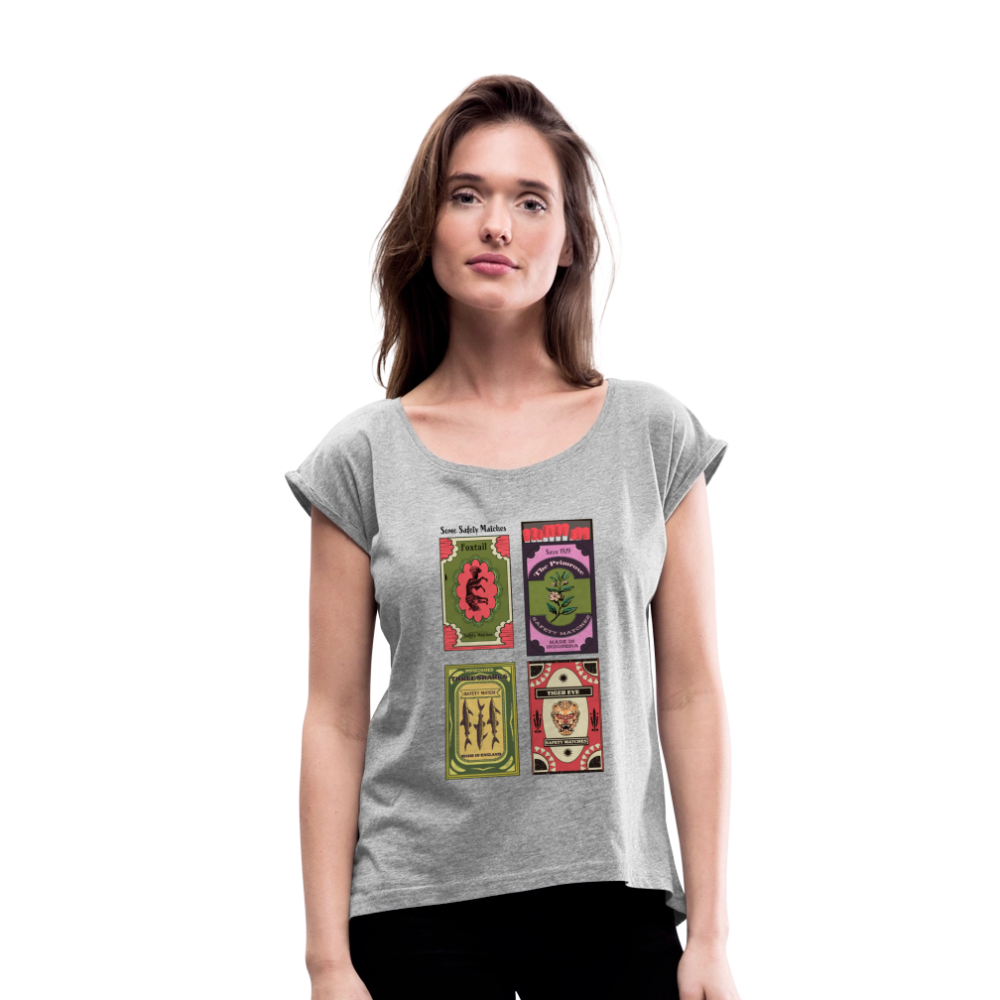 Frauen T-Shirt mit gerollten Ärmeln - "Safety Matches" - Grau meliert