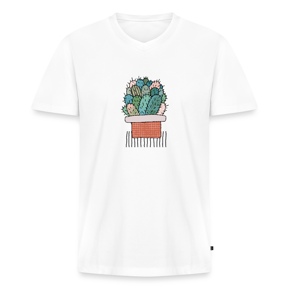 Männer Bio-T-Shirt mit V-Ausschnitt - Kaktus in Terracotta - Weiß
