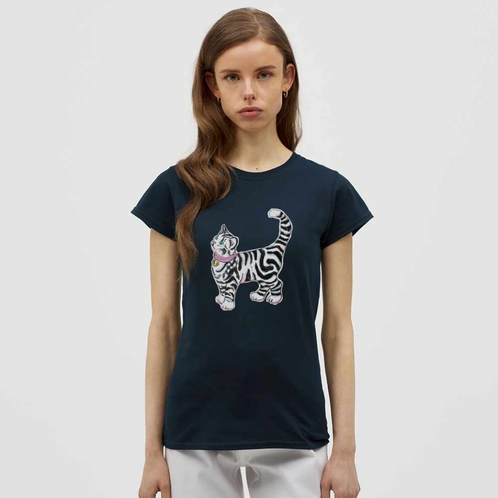 Frauen T-Shirt - “Getigerte Katze” - Navy