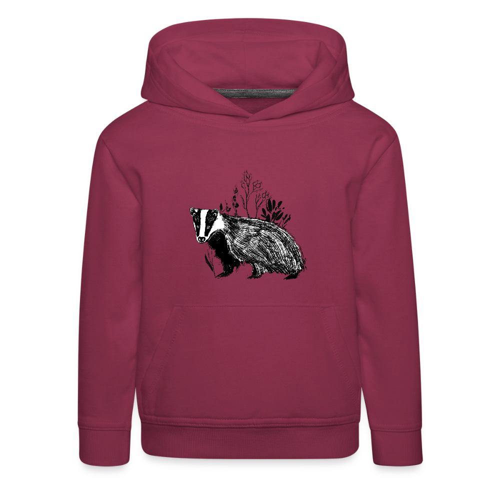 Kinder Premium Hoodie - "Dachs im Gras" - Bordeaux