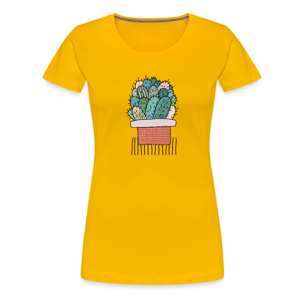 Frauen Premium T-Shirt "Kaktus in Terracotta" - Sonnengelb