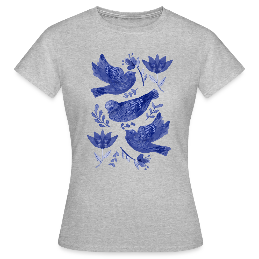 Frauen T-Shirt - “Fayence Vögel” - Grau meliert