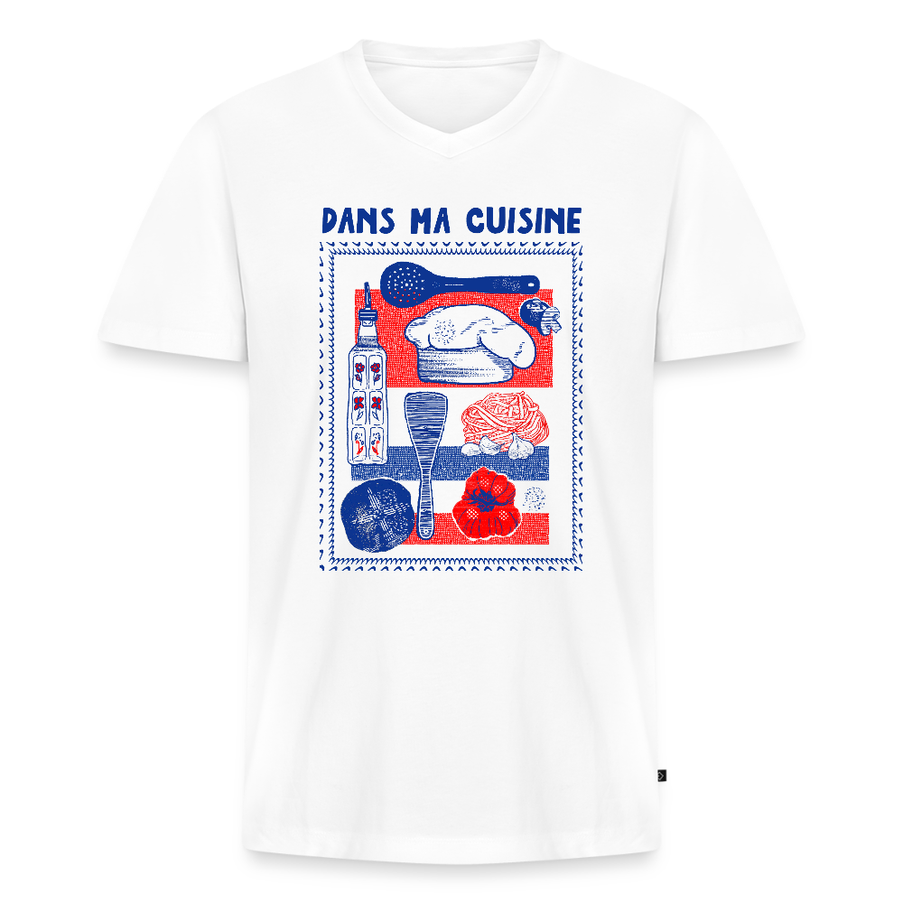 Männer Bio-T-Shirt mit V-Ausschnitt - “Ma Cuisine” - Weiß