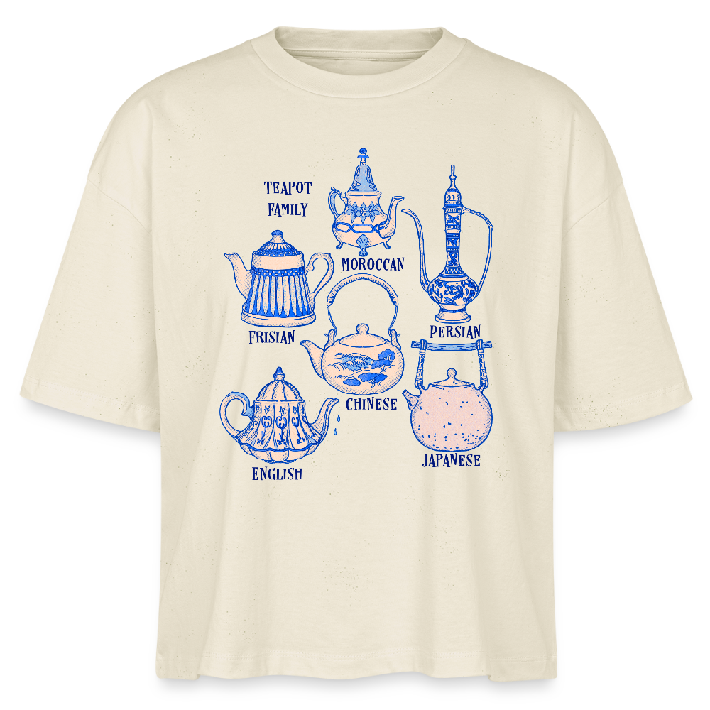 Stanley/Stella Frauen Boxy Bio-T-Shirt - “So Many Teapots” - Weißgrau