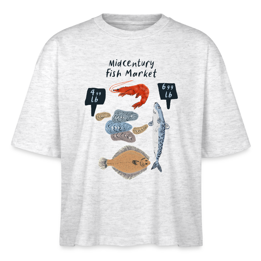 Stanley/Stella Frauen Boxy Bio-T-Shirt - “Midcentury Fish Market” - Weiß meliert