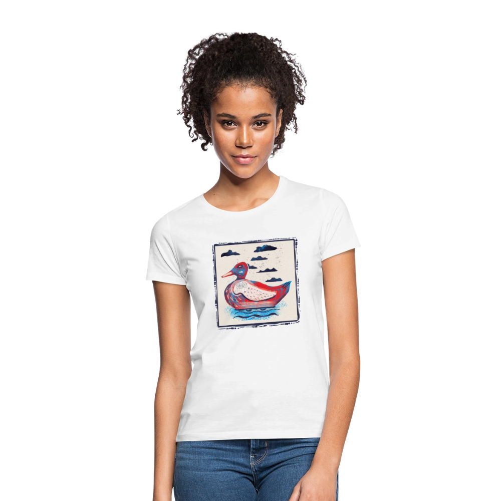 Frauen T-Shirt - “Blaurote Ente” - Weiß