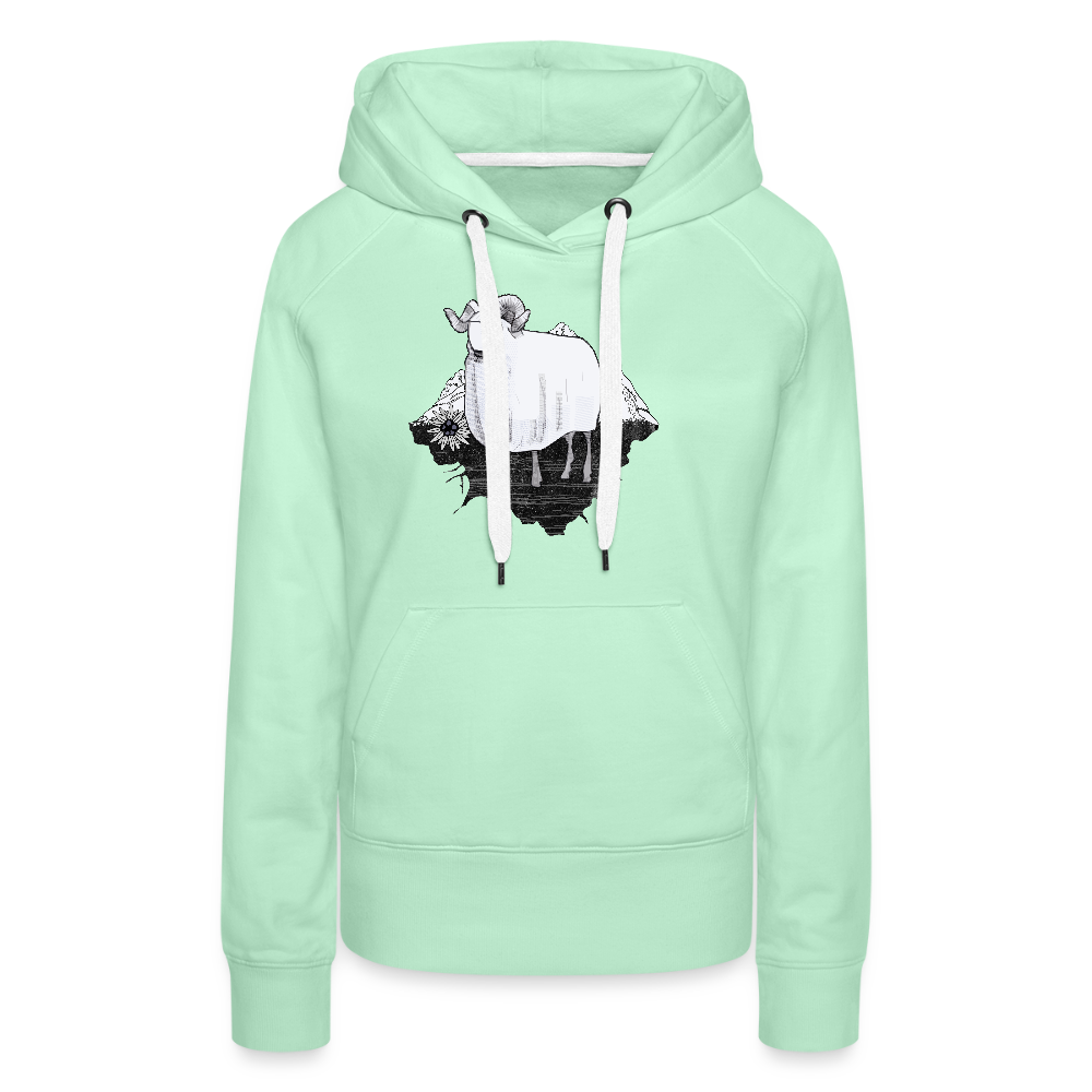 Frauen Premium Hoodie - "Schaf in den Bergen" - helles Mintgrün