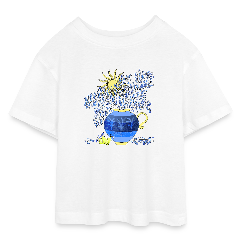 Teen Cropped Jersey T-Shirt "Vase mit Zitronen" - Weiß