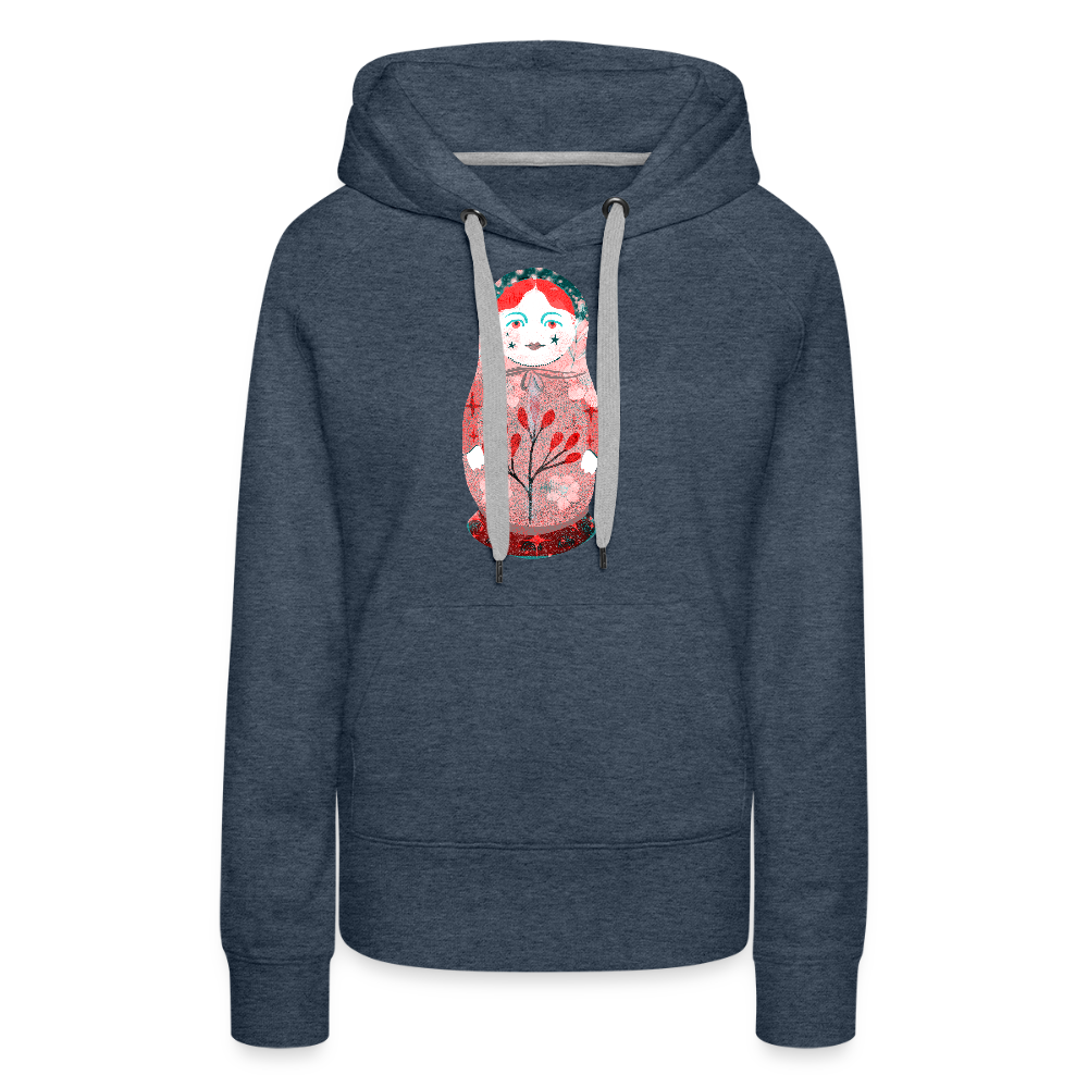 Frauen Premium Hoodie - “Retroprint Matroschka in Rot” - Jeansblau