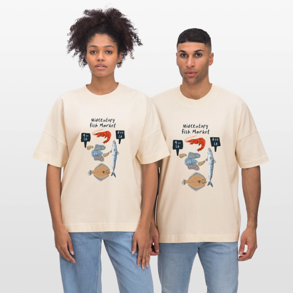 Stanley/Stella Oversized Unisex Bio T-Shirt - “Midcentury Fish Market” - Weißgrau