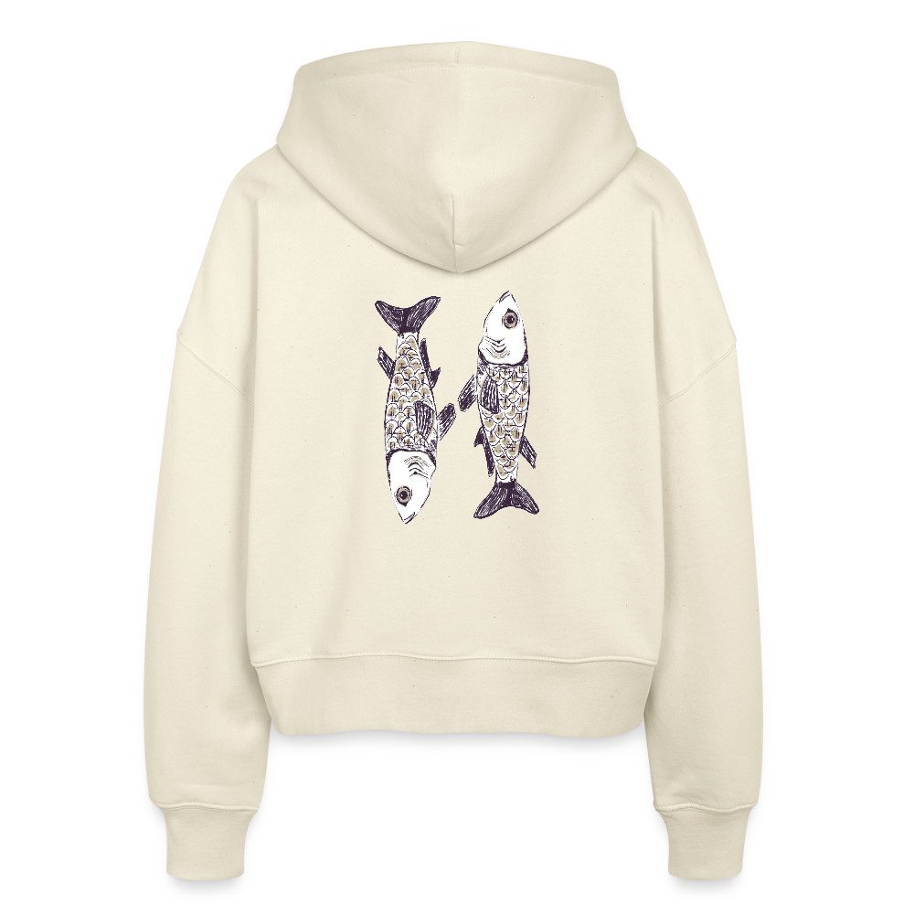 Stanley/Stella Boxy Frauen Bio Zip Hoodie -“Zwei Sardinen” - Weißgrau