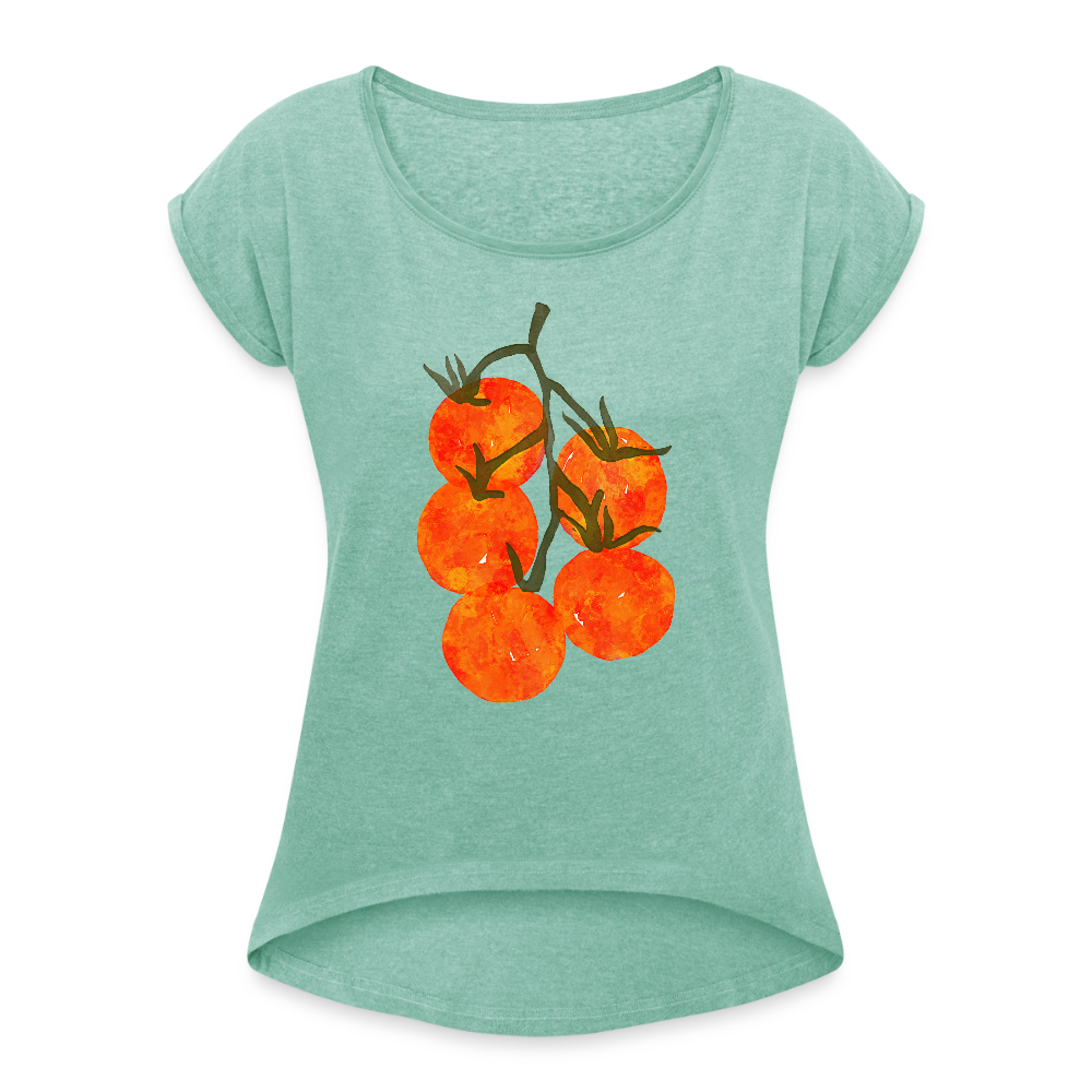 Frauen T-Shirt mit gerollten Ärmeln - “I Pomodori” - Minze meliert