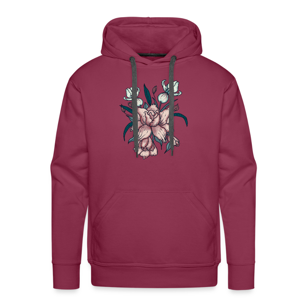 Men’s Premium Hoodie - "Vintage-Orchideen" - Bordeaux