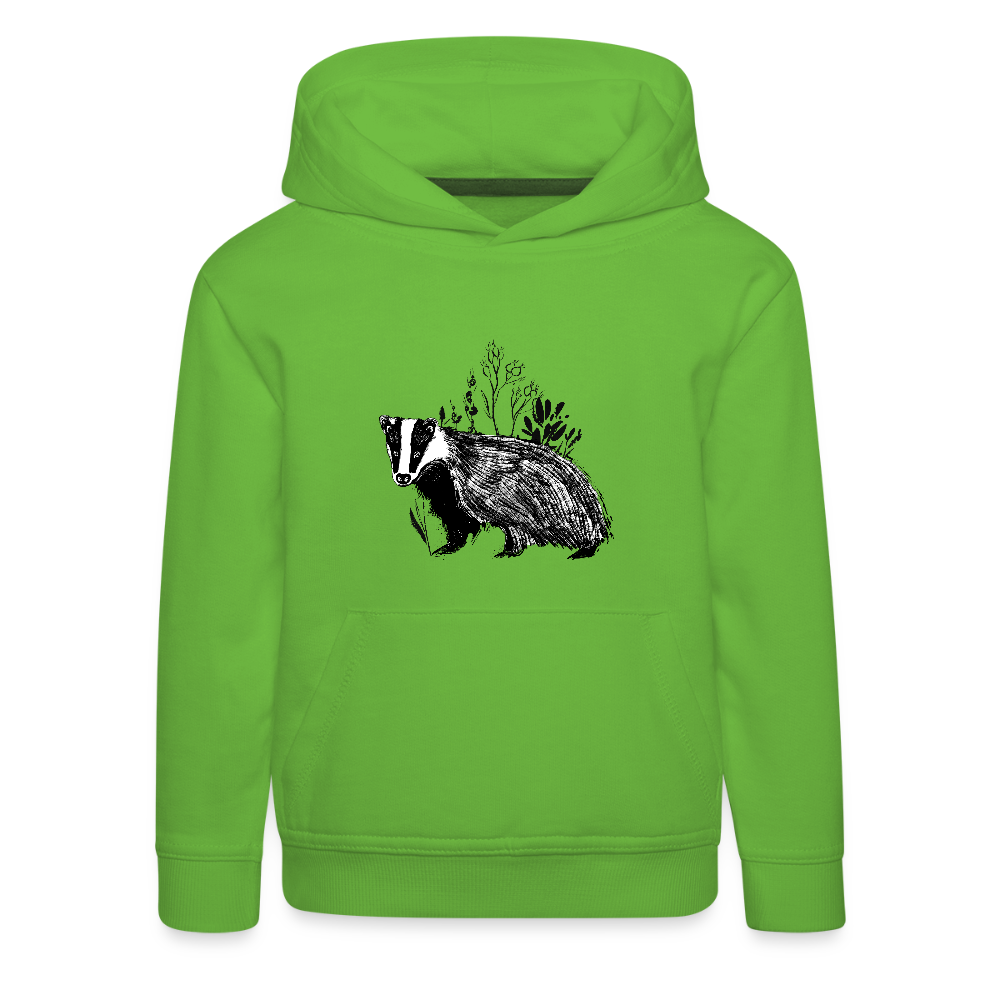 Kinder Premium Hoodie - "Dachs im Gras" - Hellgrün