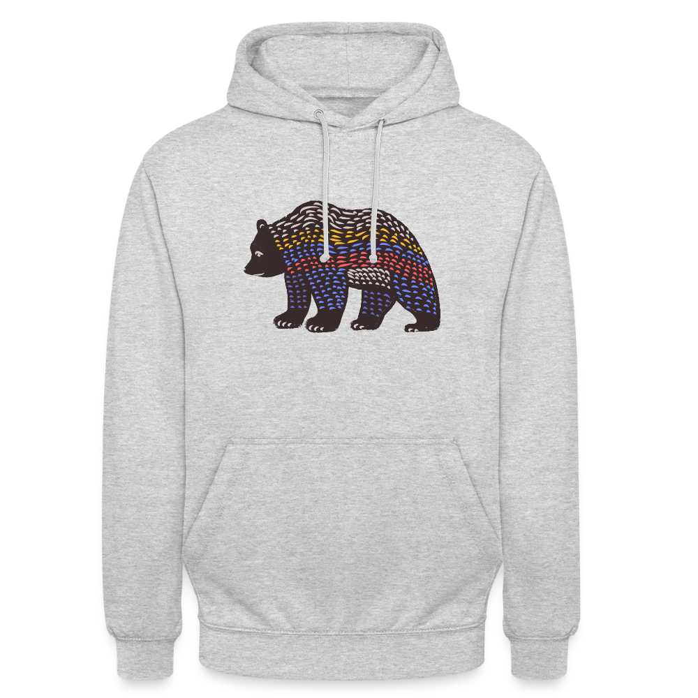 Unisex Hoodie "Bunter Grizzly" - Hellgrau meliert