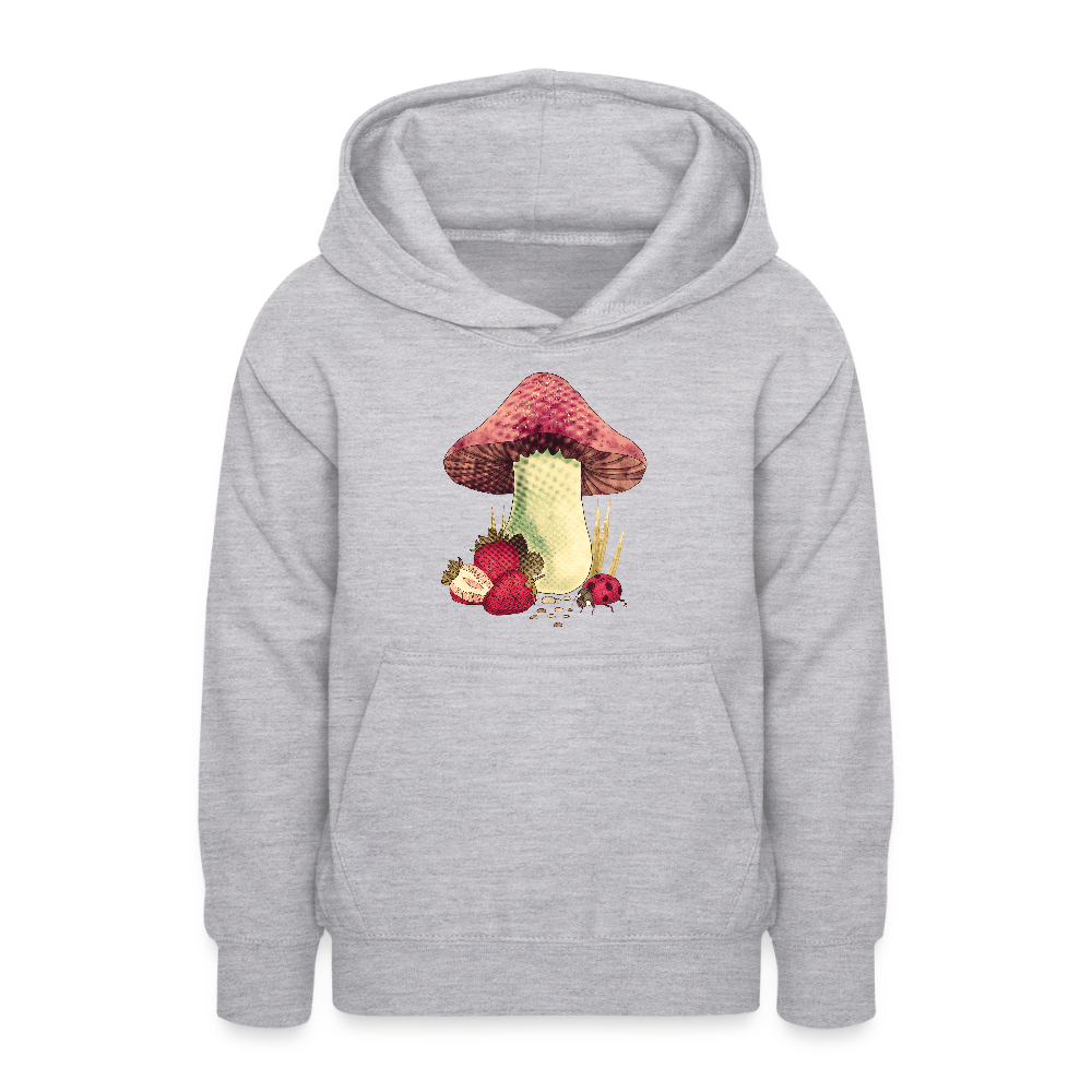 Teenager Hoodie - Cottagecore_Pilz und Erdbeeren - Hellgrau meliert
