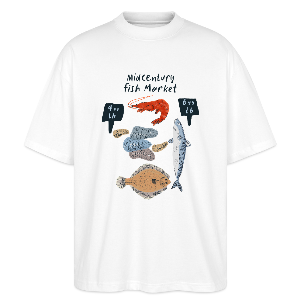 Stanley/Stella Oversized Unisex Bio T-Shirt - “Midcentury Fish Market” - Weiß