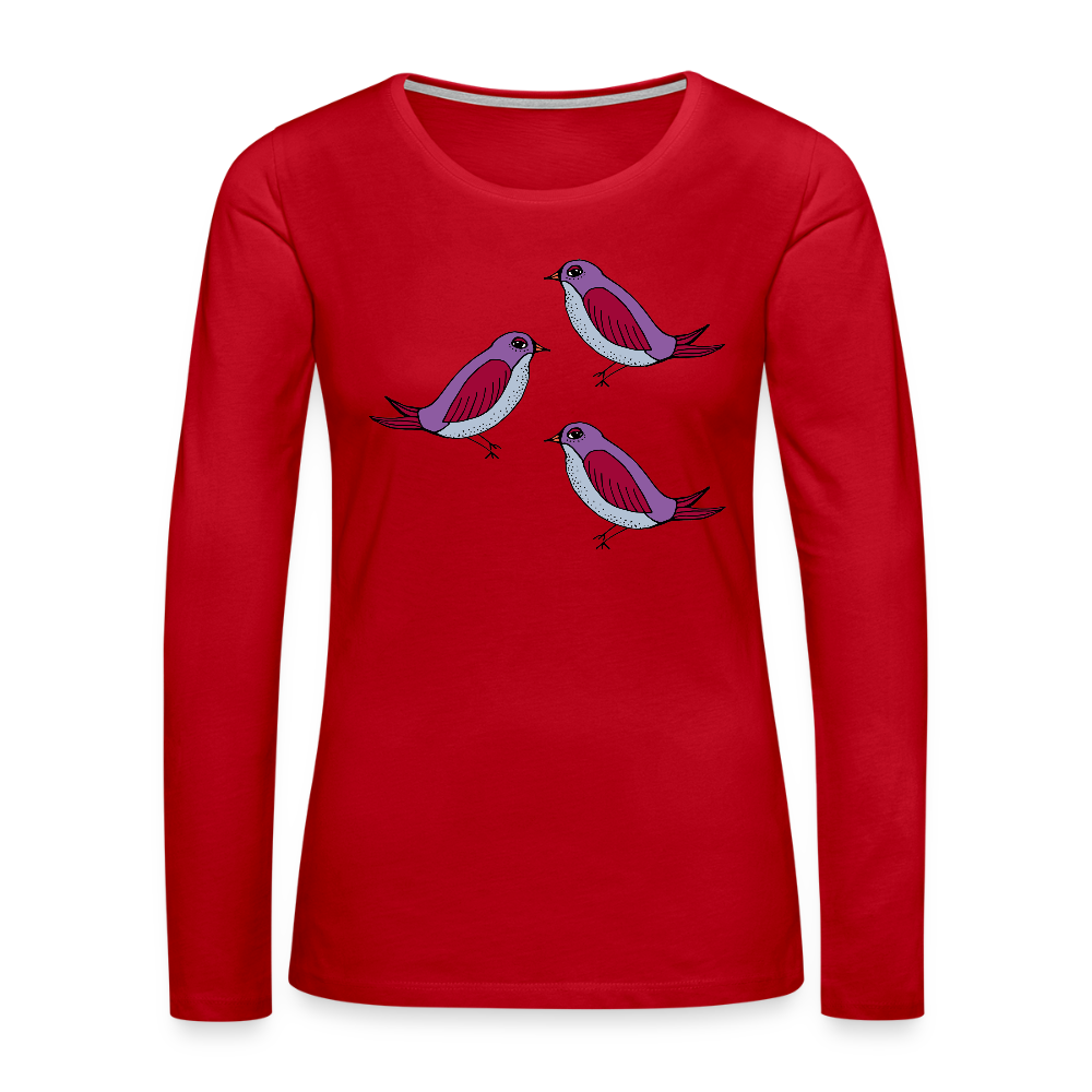 Frauen Premium Langarmshirt - “Drei Amseln” - Rot