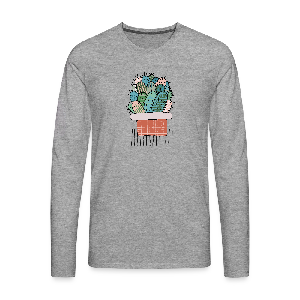 Männer Premium Langarmshirt - "Kaktus in Terracotta" - Grau meliert
