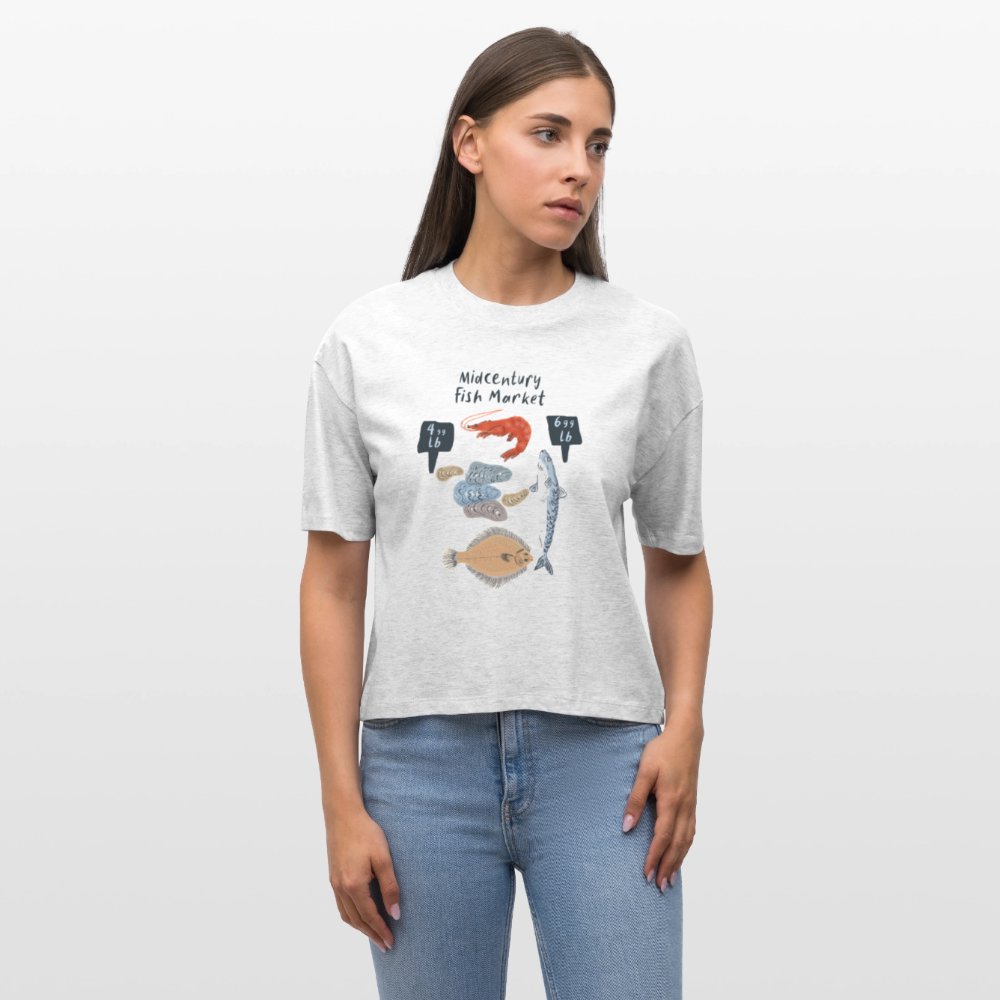 Stanley/Stella Frauen Boxy Bio-T-Shirt - “Midcentury Fish Market” - Weiß meliert