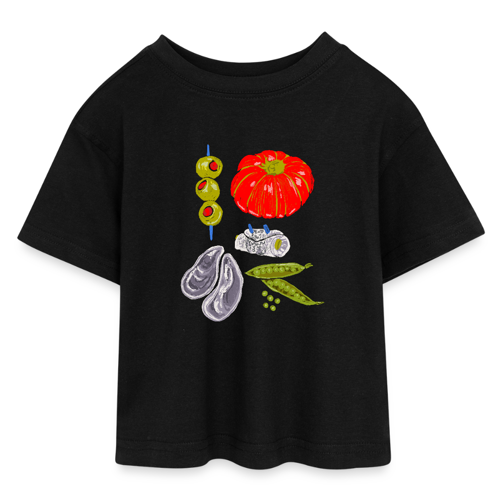 Teen Cropped Jersey T-Shirt - “Bon Appétit” - Schwarz