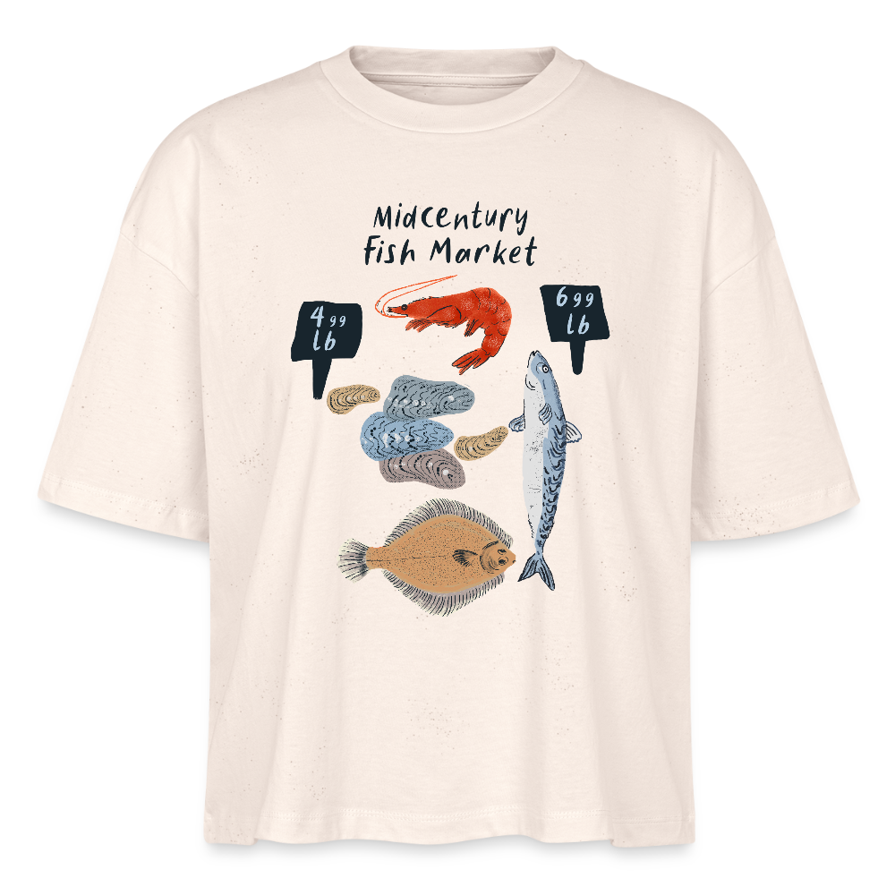 Stanley/Stella Frauen Boxy Bio-T-Shirt - “Midcentury Fish Market” - Weißgrau