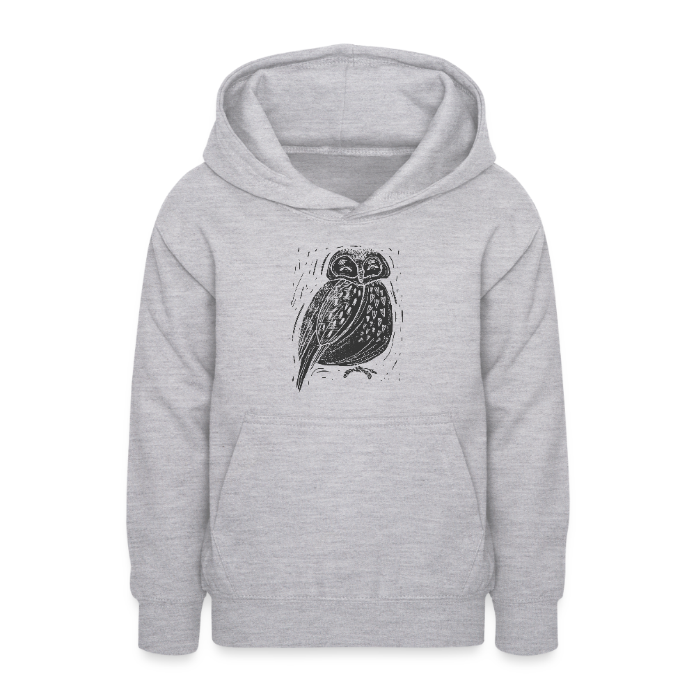 Teenager Hoodie - "Graue Eule" - Hellgrau meliert