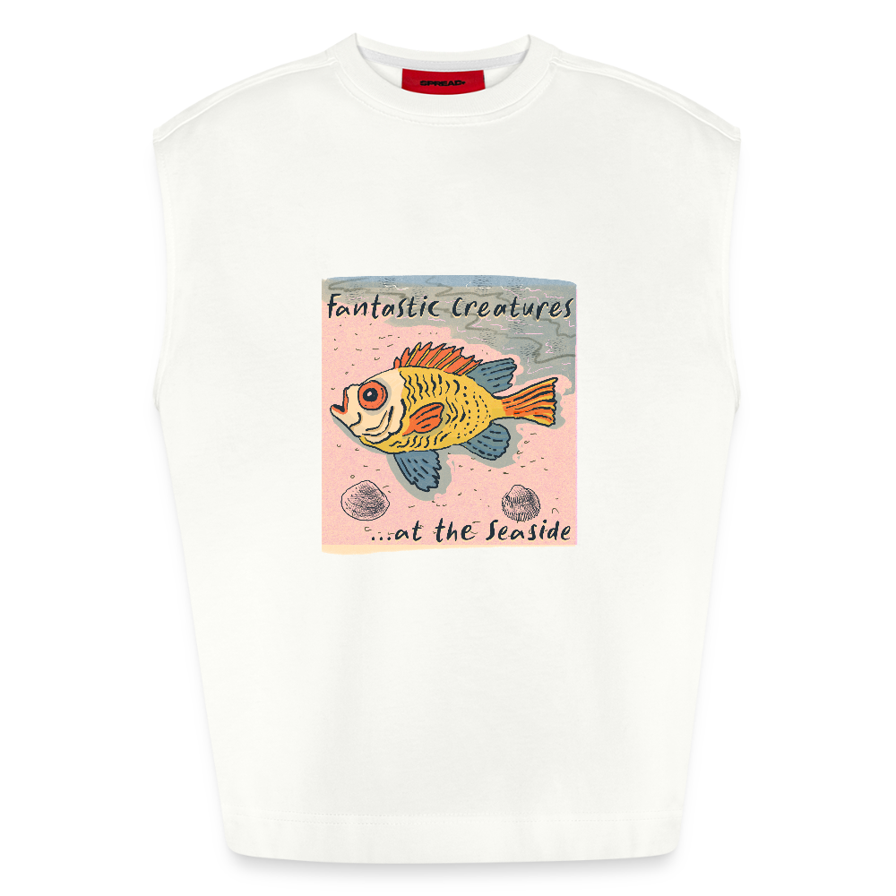 Heavyweight Oversized Organic Tank Top - "Fantastic Creatures" - OFF WHITE