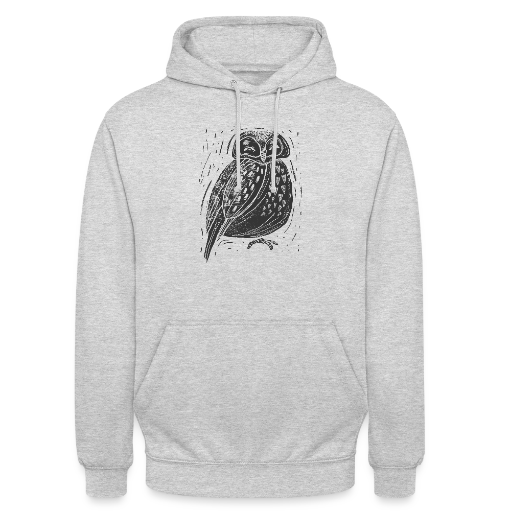Unisex Hoodie - "Graue Eule" - Hellgrau meliert