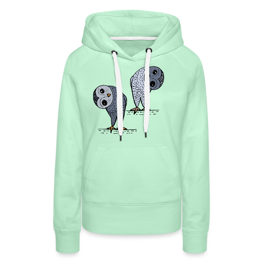 Frauen Premium Hoodie - Staunende Eulen - helles Mintgrün