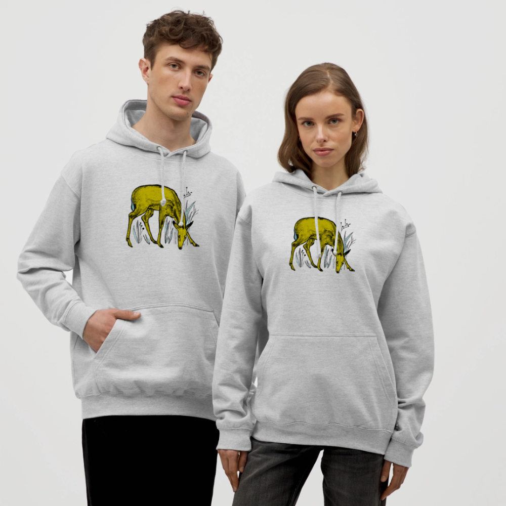 Unisex Hoodie - "Reh in Olive" - Hellgrau meliert