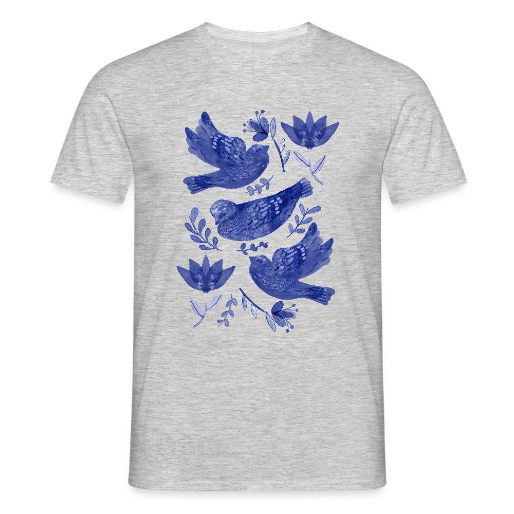 Männer T-Shirt - “Fayence Vögel” - Grau meliert