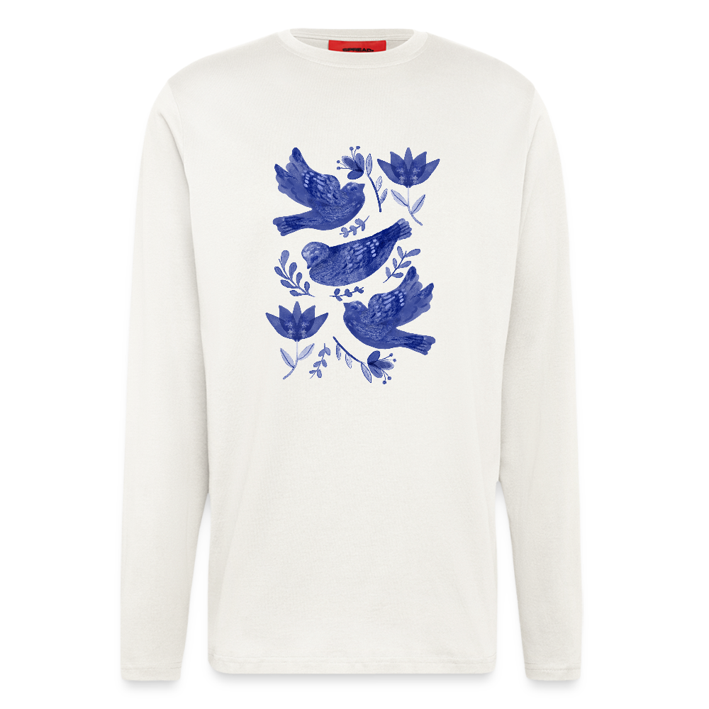 Organic Relaxed Langarmshirt - “Fayence Vögel” - OFF WHITE