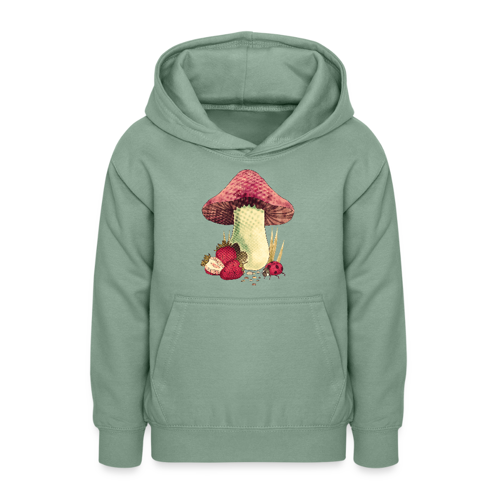 Teenager Hoodie - Cottagecore_Pilz und Erdbeeren - Graugrün