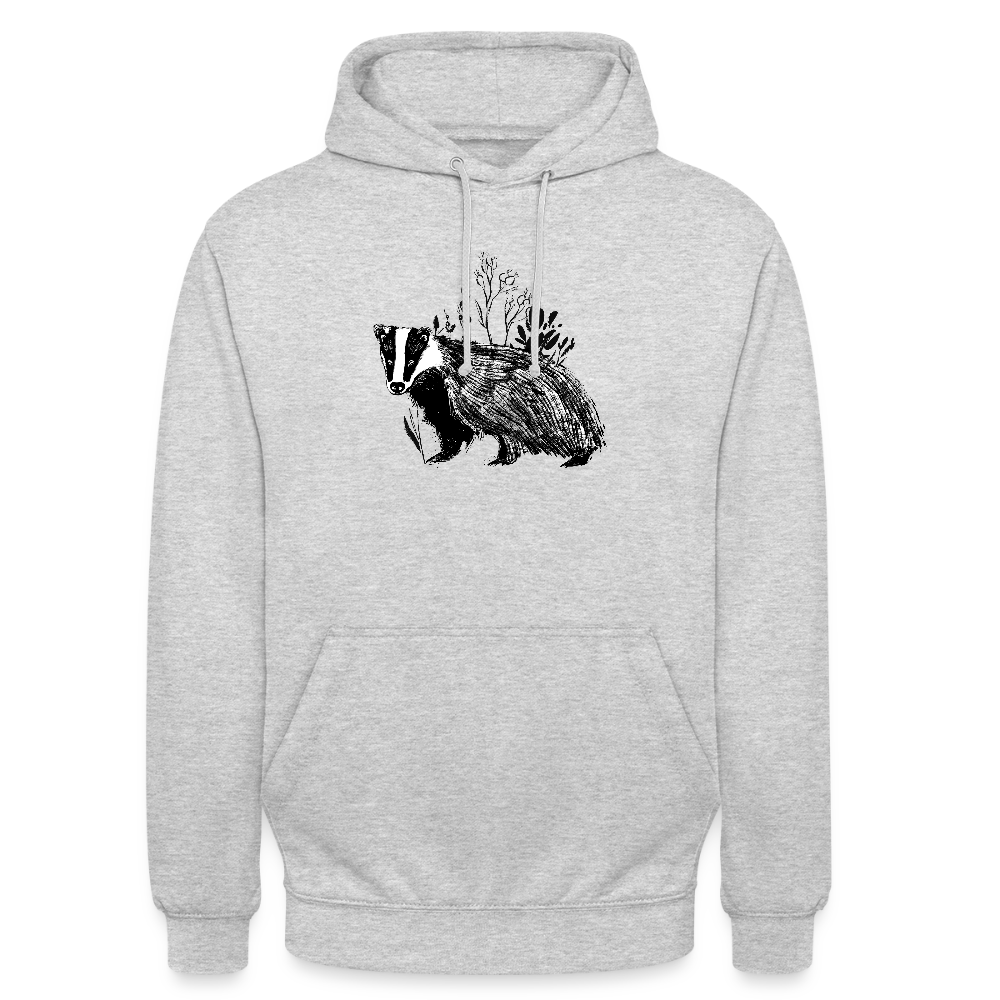 Unisex Hoodie "Dachs im Gras" - Hellgrau meliert