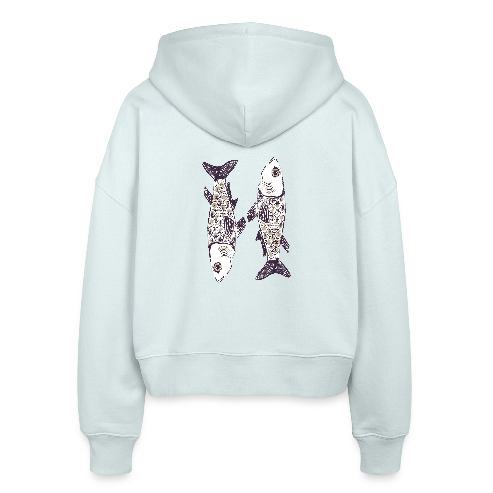 Stanley/Stella Boxy Frauen Bio Zip Hoodie -“Zwei Sardinen” - Eisblau