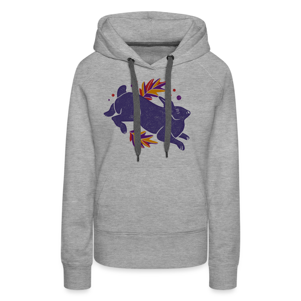 Frauen Premium Hoodie "Hase im Laub" - Grau meliert