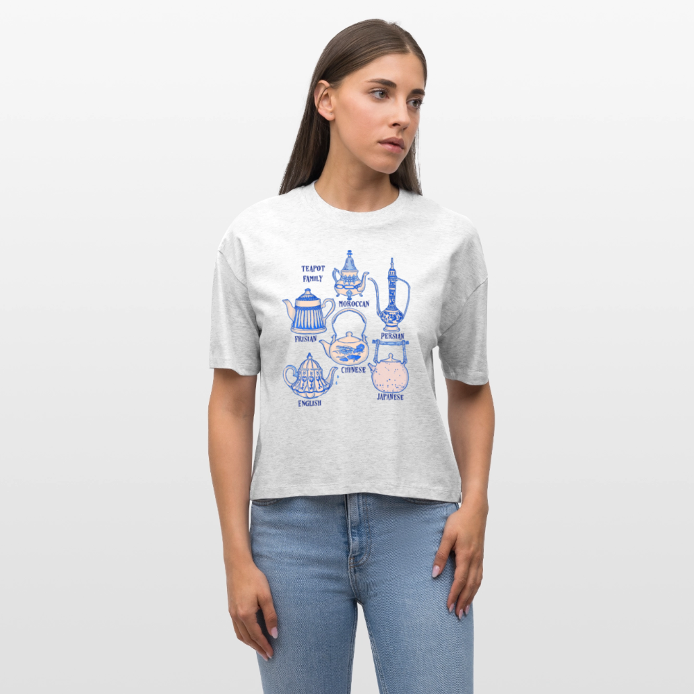 Stanley/Stella Frauen Boxy Bio-T-Shirt - “So Many Teapots” - Weiß meliert