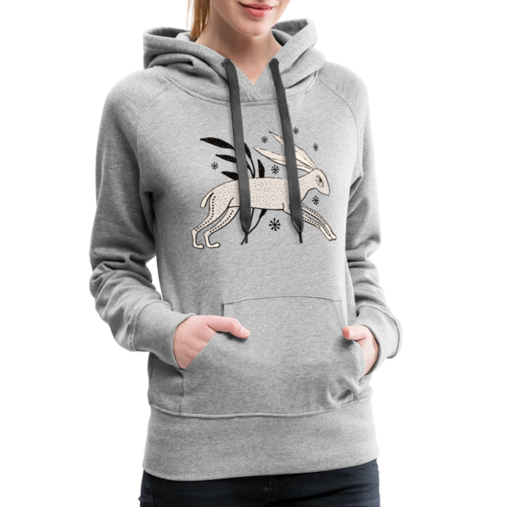 Frauen Premium Hoodie "Winterhase" - Grau meliert