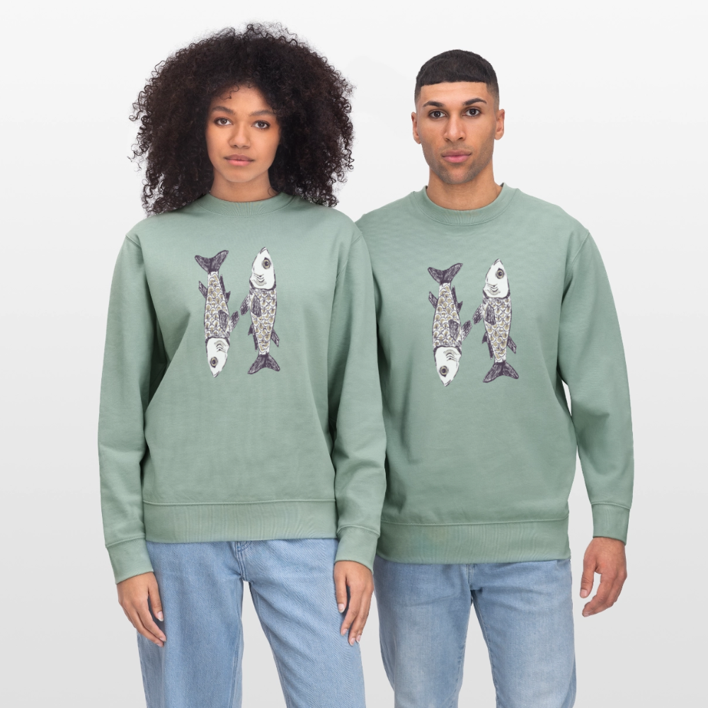 Stanley/Stella Unisex Bio-Sweatshirt - “Zwei Sardinen” - Helles Graugrün