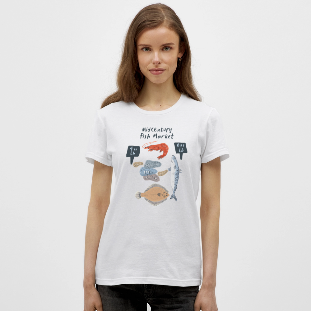 Frauen T-Shirt - “Midcentury Fish Market” - Weiß