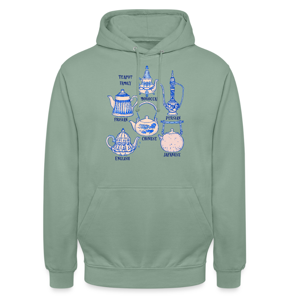 Unisex Hoodie - “So Many Teapots” - Graugrün