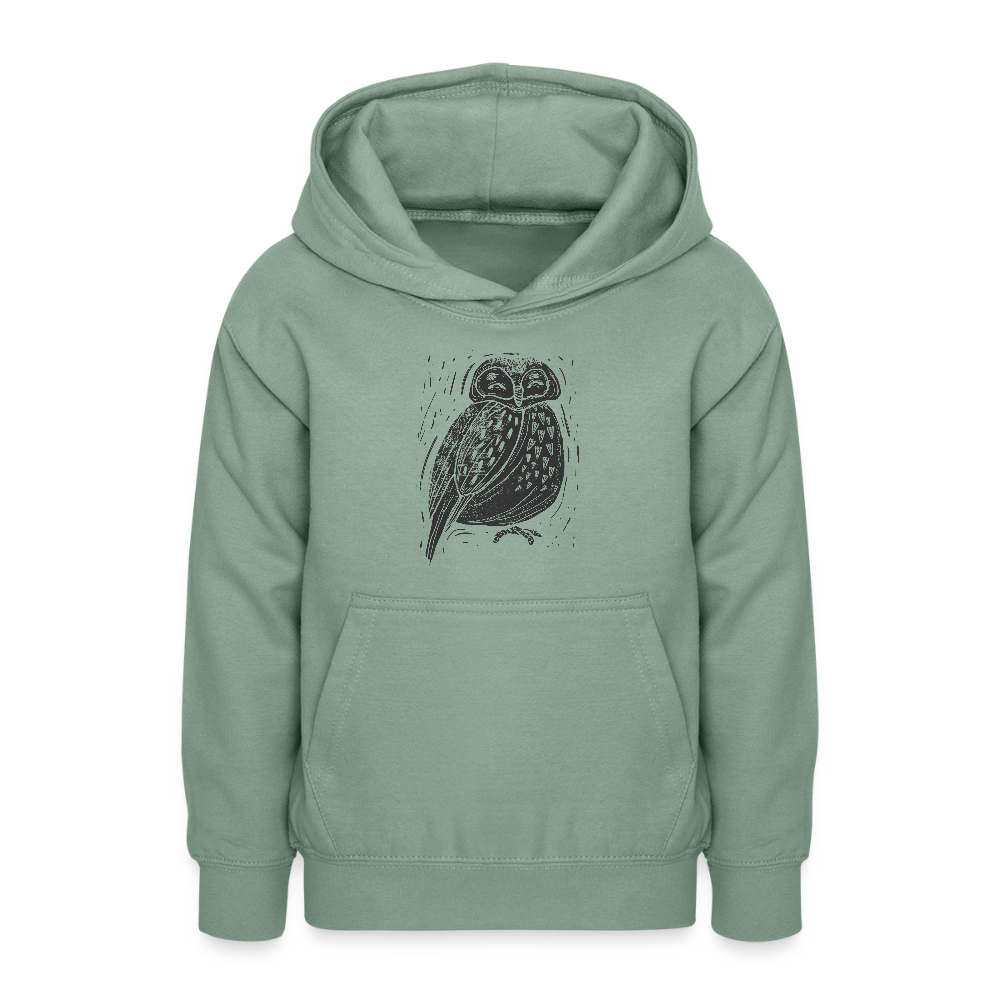 Teenager Hoodie - "Graue Eule" - Graugrün