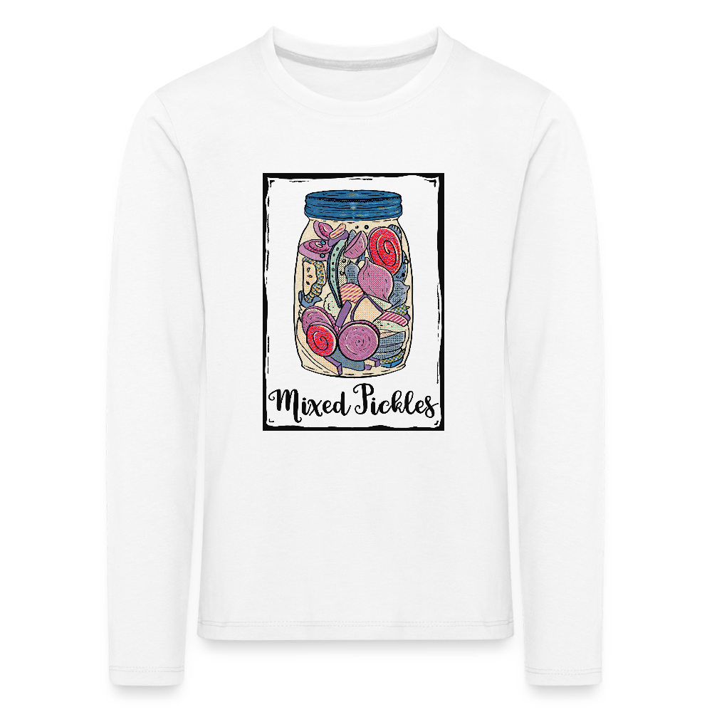 Kinder Premium Langarmshirt - “Mixed Pickles” - Weiß