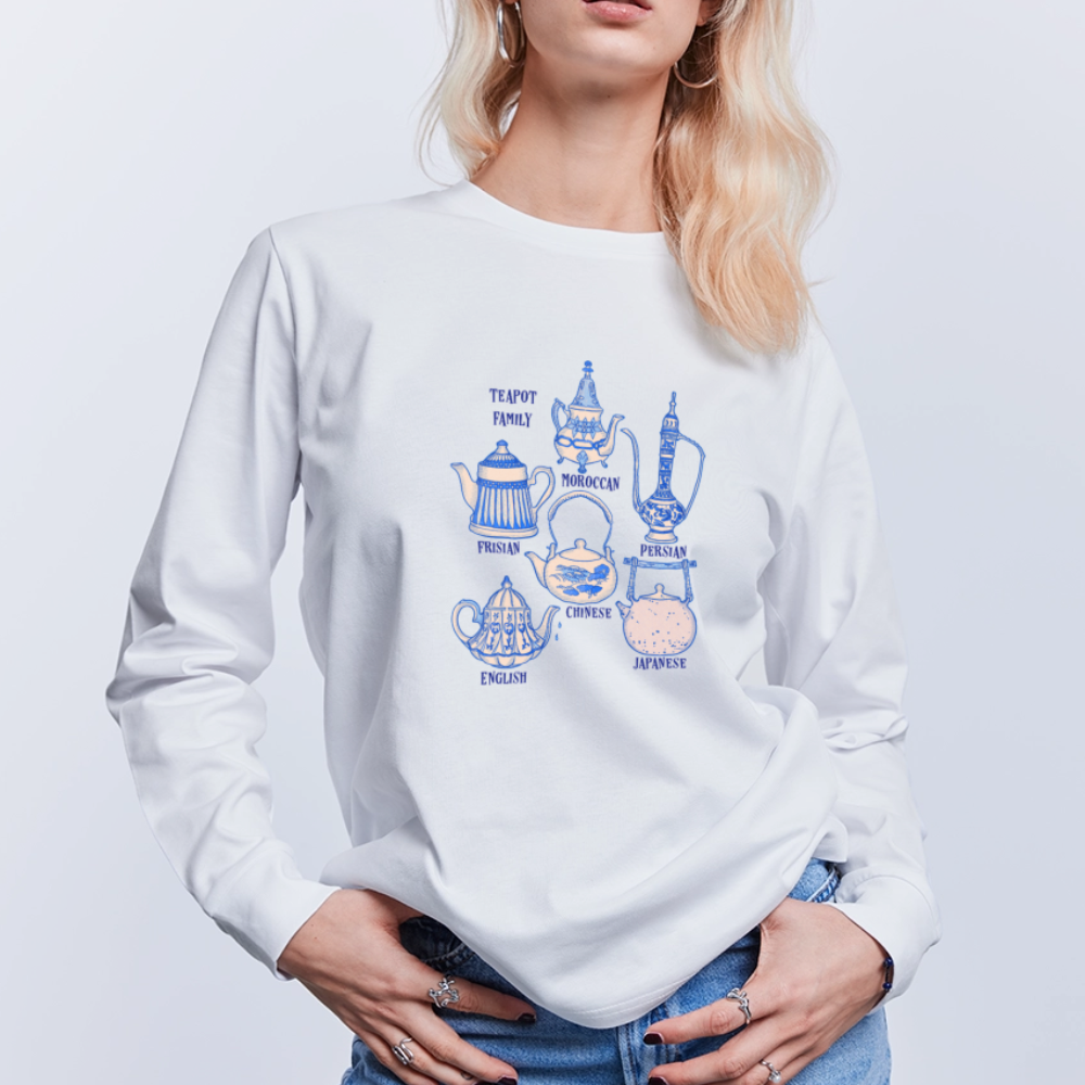 Stanley/Stella Unisex Bio-Langarmshirt - “So Many Teapots” - Weiß